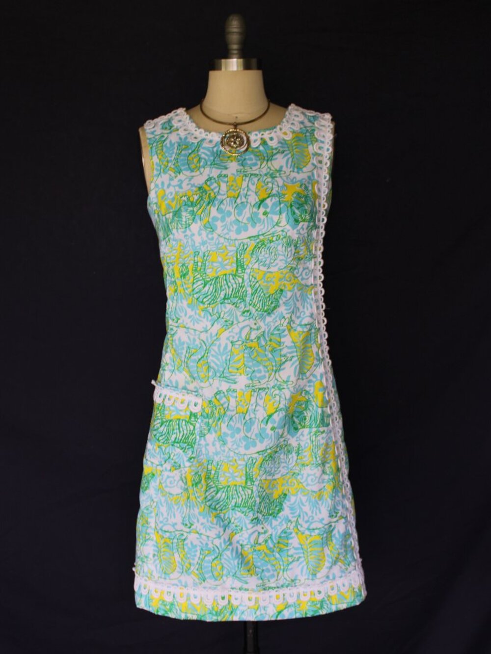 The Lilly Pulitzer vintage jungle Animal mod 60s dress Jackie O crochet lace M - Picture 2 of 10
